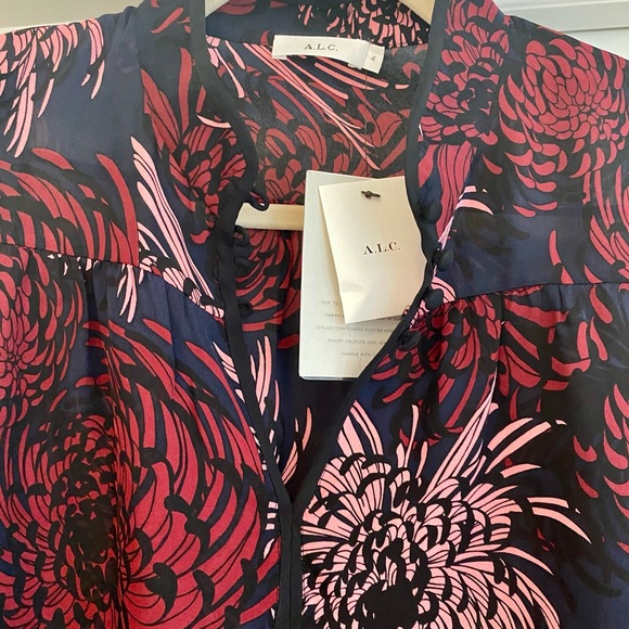 NWT ALC Beatrix Burgundy Floral 100% Silk Blouse Top - Picture 11 of 12